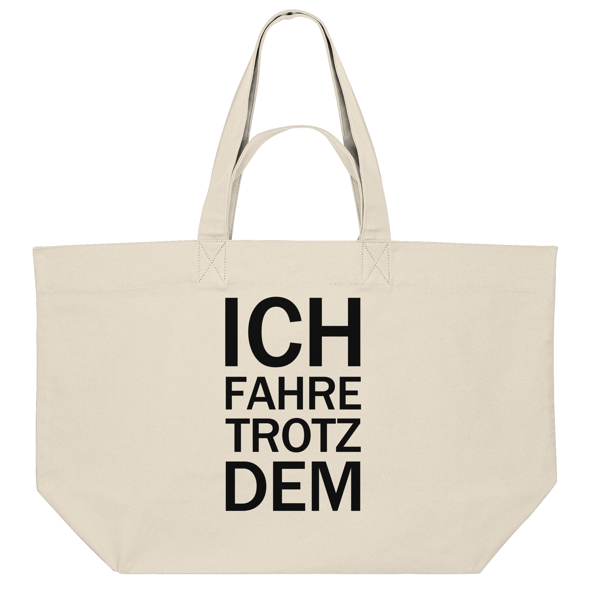 Natural Raw Organic-Shopping-Bag mit dem schwarzen Aufdruck Ich fahre trotzdem